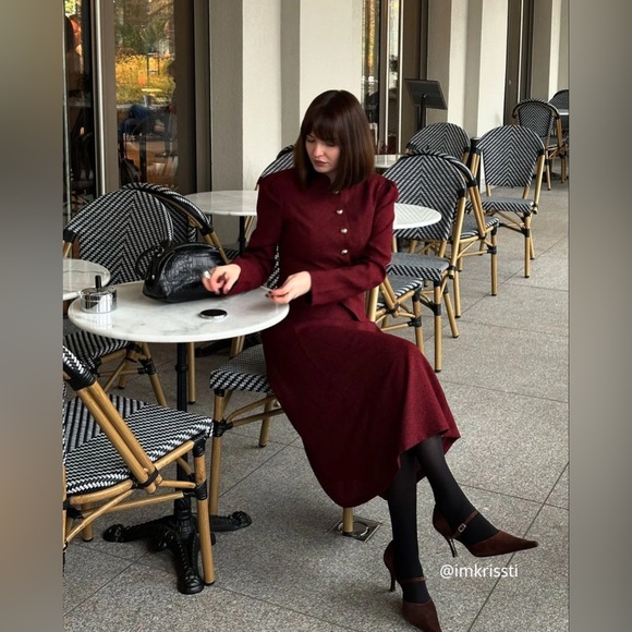 Burgundy Retro Single-breasted Tweed Jacket - Picture 4 of 5